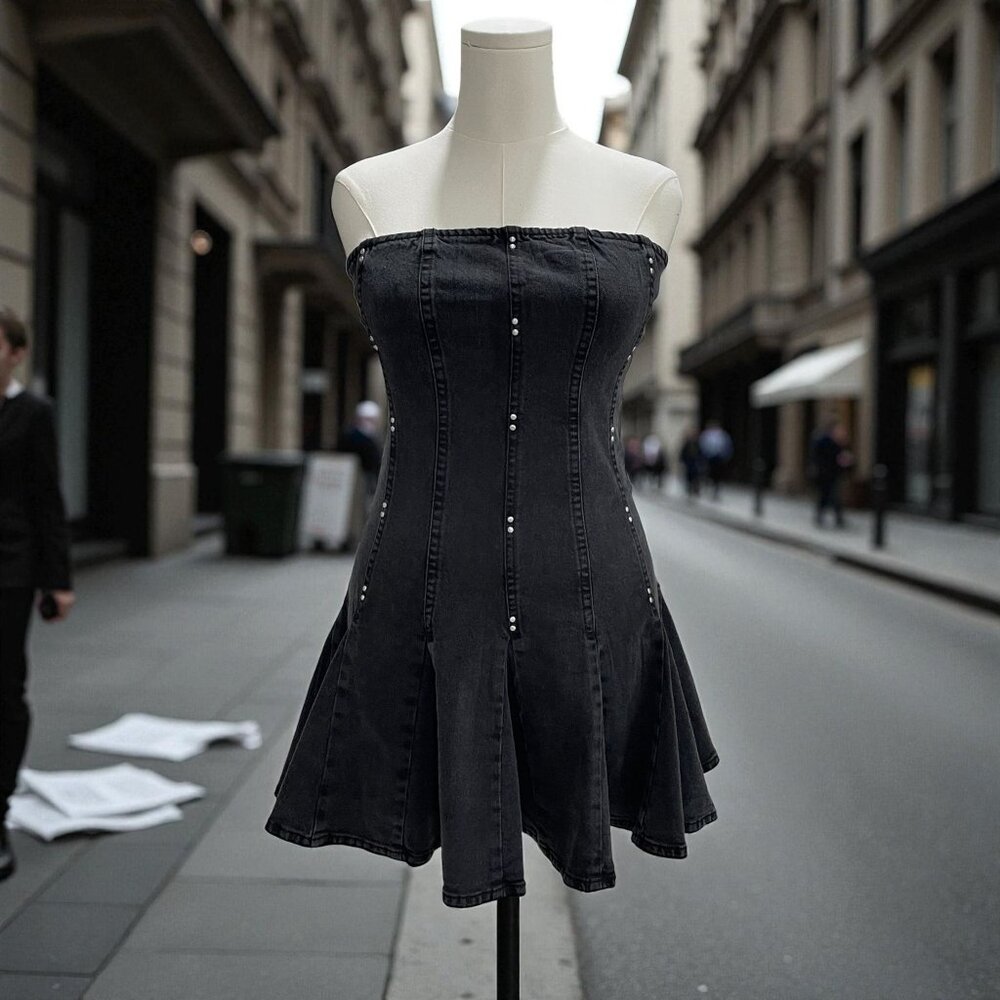 Wild Fable Black‎ Denim Strapless Mini Dress Y2K Streetwear Grunge Festival